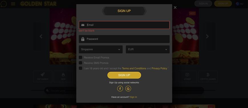 Golden Star Casino Registration