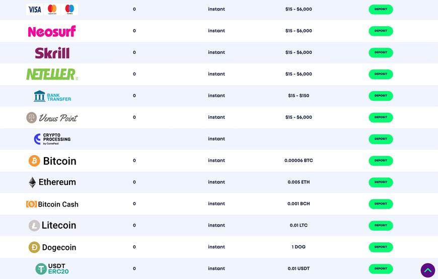 Casino Rocket Payment Methods